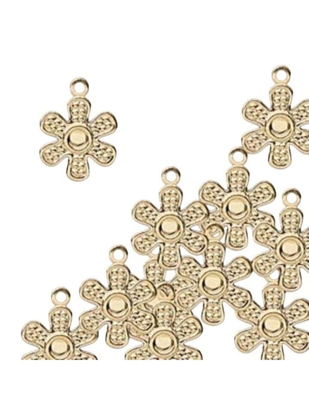 Gold 14K Plated Mod Retro 70s Style Flower Drops Charms Beads 10 pcs